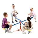 VEVOR Seesaw Teeter Totter for Kids, 110 lbs Load Capacity per Seat, Sit and Spin Teeter Totter with 4-prong Support Legs, Playground Equipment with Swiveling 360 Degrees Rotating for Aged 3+, 4 Seats