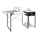 VEVOR Sewing Table, Multipurpose Sewing Machine Table with Foldable Side Shelf, Adjustable Shelf, Steel Legs, Computer Desk for Home, Fashion Studio, Art Studio, Educational Institution, White