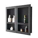 VEVOR Shower Niche, 16 x 24 inch + 16 x 24 inch Recessed Wall Niche with Movable Shelf, 4 inch Thick Modern Soap&amp;Shampoo Storage Organizer,Square Corners,Sealed Waterproof,Black for Bathroom Shower
