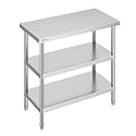 VEVOR Stainless Steel Food Prep Table, 18 x 36 x 34 Inch Commercial Kitchen Worktable, with 2 Adjustable Undershelf, Heavy Duty Prep Metal Work Table for BBQ, Kitchen, Home, and Garage