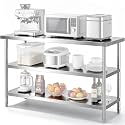 VEVOR Stainless Steel Food Prep Table, 18 x 48 x 34 Inch Commercial Kitchen Worktable, with 2 Adjustable Undershelf, Heavy Duty Prep Tables Metal Work Table for BBQ, Kitchen, Home, and Garage