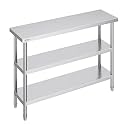 VEVOR Stainless Steel Food Prep Table, 14 x 48 x 34 Inch Commercial Kitchen Worktable, with 2 Adjustable Undershelf, Heavy Duty Prep Metal Work Tables for BBQ, Kitchen, Home, and Garage