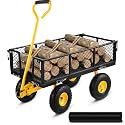 VEVOR Steel Garden Cart, Heavy Duty 900 lbs Capacity, with Removable Mesh Sides to Convert into Flatbed, Utility Metal Wagon with 180° Rotating Handle and 10 in Tires, Perfect for Garden, Farm, Yard