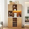 VEVOR Wine Cabinet, Coffee Bar Cabinet with 9 Wine Bottle Racks, Modern Buffet Sideboard with Glass Holder, LED Light, Charging Station, for Home Kitchen, Living Room, Dining Room, Natural Wood Finish