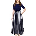 VFSHOW Womens Work Business Casual Church Pockets Belted A-Line Midi Dress