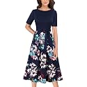VFSHOW Womens Work Business Casual Church Pockets Belted A-Line Midi Dress