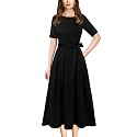 VFSHOW Womens Work Business Casual Church Pockets Belted A-Line Midi Dress