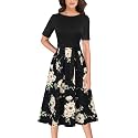 VFSHOW Womens Work Business Casual Church Pockets Belted A-Line Midi Dress