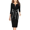 VFSHOW Womens Front Zipper Tie Waist Bow Work Business Office Pencil Dress