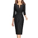 VFSHOW Womens Front Zipper Tie Waist Bow Work Business Office Pencil Dress