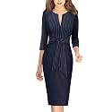 VFSHOW Womens Front Zipper Tie Waist Bow Work Business Office Pencil Dress
