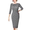 VFSHOW Womens Pleated Asymmetric Bow Neck Work Business Office Pencil Dress