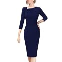 VFSHOW Womens Pleated Asymmetric Bow Neck Work Business Office Pencil Dress