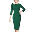 VFSHOW Womens Pleated Asymmetric Bow Neck Work Business Office Pencil Dress