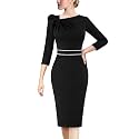 VFSHOW Womens Pleated Asymmetric Bow Neck Work Business Office Pencil Dress