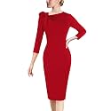 VFSHOW Womens Pleated Asymmetric Bow Neck Work Business Office Pencil Dress