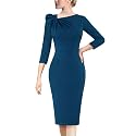 VFSHOW Womens Pleated Asymmetric Bow Neck Work Business Office Pencil Dress