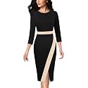 VFSHOW Womens Pleated Crew Neck Front Slit Work Business Office Bodycon Sheath Pencil Dress