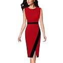 VFSHOW Womens Pleated Crew Neck Front Split