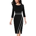 VFSHOW Womens Pleated Crew Neck Front Slit Work Business Office Bodycon Sheath Pencil Dress