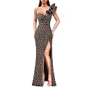 VFSHOW Womens Ruffle One Shoulder Formal Prom Gala Maxi Dress Evening Gown
