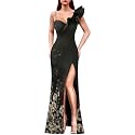 VFSHOW Womens Ruffle One Shoulder Formal Prom Gala Maxi Dress Evening Gown