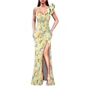 VFSHOW Womens Ruffle One Shoulder Formal Prom Gala Maxi Dress Evening Gown