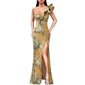 VFSHOW Womens Ruffle One Shoulder Formal Prom Gala Maxi Dress Evening Gown