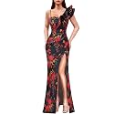 VFSHOW Womens Ruffle One Shoulder Formal Prom Gala Maxi Dress Evening Gown