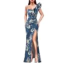 VFSHOW Womens Ruffle One Shoulder Formal Prom Gala Maxi Dress Evening Gown