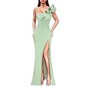 VFSHOW Womens Ruffle One Shoulder Formal Prom Gala Maxi Dress Evening Gown