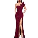 VFSHOW Womens Ruffle One Shoulder Formal Prom Gala Maxi Dress Evening Gown
