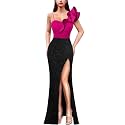 VFSHOW Womens Ruffle One Shoulder Formal Prom Gala Maxi Dress Evening Gown