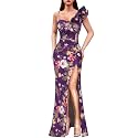 VFSHOW Womens Ruffle One Shoulder Formal Prom Gala Maxi Dress Evening Gown