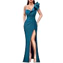 VFSHOW Womens Ruffle One Shoulder Formal Prom Gala Maxi Dress Evening Gown