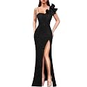 VFSHOW Womens Ruffle One Shoulder Formal Prom Gala Maxi Dress Evening Gown