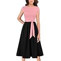 VFSHOW Womens Work Business Casual Church Pockets Belted A-Line Midi Dress