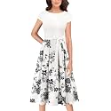 VFSHOW Womens Work Business Casual Church Pockets Belted A-Line Midi Dress