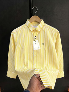 VG BROTHER Men Striped Casual Yellow Shirt