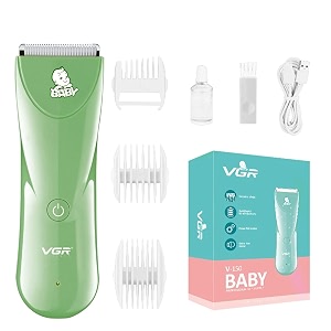 vgr v-150 baby hair clippers ceramic blade electric kids infant and toddler hair trimmer ultra-quiet cordless rechargeable waterproof haircut kit for kids - dark green
