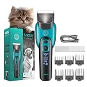 VGR V-208 Professional Pet Clipper for Dogs, Cats &amp; All Animals, 2000mAh Battery, LED Display, Ceramic Blades, Powerful Motor, 6 Guide Combs, 180mins Runtime, Travel Lock (Blue)