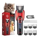 VGR V-208 Professional Pet Clipper for Dogs, Cats & All Animals, 2000mAh Battery, LED Display, Ceramic Blades, Powerful Motor, 6 Guide Combs, 180mins Runtime, Travel Lock, 2 Years Warranty (Red)