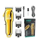 VGR V-678 Professional Rechargeable cordless Hair Clipper with Self Sharpening Blades, USB Charging cable, 4 Guide Combs, Taper Lever Adjustments for close cut trimming for men Runtime: 180 mins, Gold
