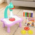 VGRASSP Educational Drawing Projection Table Toy Set for Kids - Creative Tracing Learning Projector Desk with Color Markers, 3 Slides and Art Book for Boys and Girls - Blue