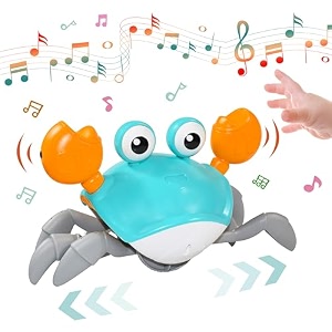 vgrassp rechargeable crawling dancing crab toy for kids - obstacle avoiding cute animal with light and music - color as per stock