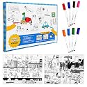 VGRASSP Vehicle Themed Doodle Coloring Puzzle Mat for Kids - Reuseable and Washable Table Mat -Educational Tabletop Activity for Mealtime with Drawing Accessories - Color and Design As Per Stock