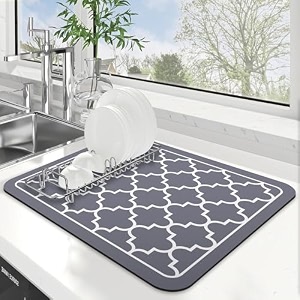 vhkd dish drying mat - large size water absorbent mat for kitchen utensils greychex  45x38cm 1