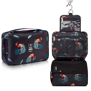 vhkd hanging cosmetic toiletry bag for men women travel organizer accessory toiletry cosmetics bag nylon waterproof makeup shaving kit pouch bag for men women black flemingo cosmetic bag