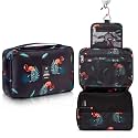VHKD Hanging Cosmetic Toiletry Bag for Men Women Travel Organizer Accessory Toiletry Cosmetics Bag Nylon Waterproof Makeup Shaving Kit Pouch Bag for Men Women (Black Flemingo, Cosmetic Bag)