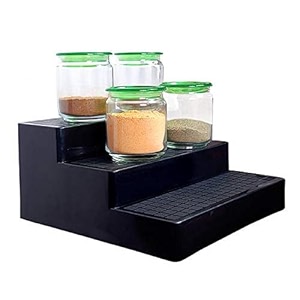 glossy finished home and office plastic organizer stand black durable mutlipurpose convient 3 step storagepack of 2